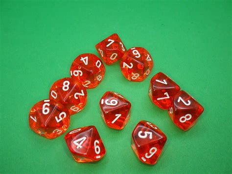 16mm Set Of Ten 10d10 Dice Translucent Orange With White Rpg Tabletop Token Counters Markers