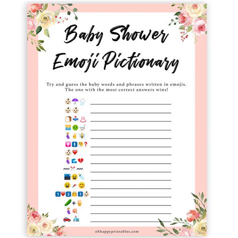 Pictionary Words For Baby Shower Free Printable Baby Shower Emoji