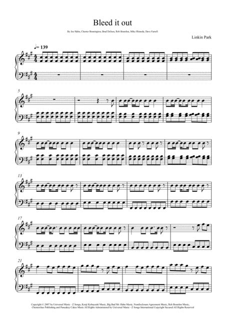 Bleed It Out Sheet Music Linkin Park Easy Piano