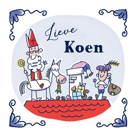 Delfts Blauw Tegeltje Met Sint En Piet Op Het Kaartje Go