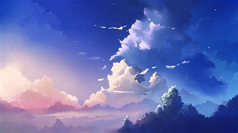 Download Pretty Blue And Pink Anime Sky Wallpaper