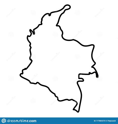 Colombia Solid Black Outline Border Map Of Country Area Simple Flat