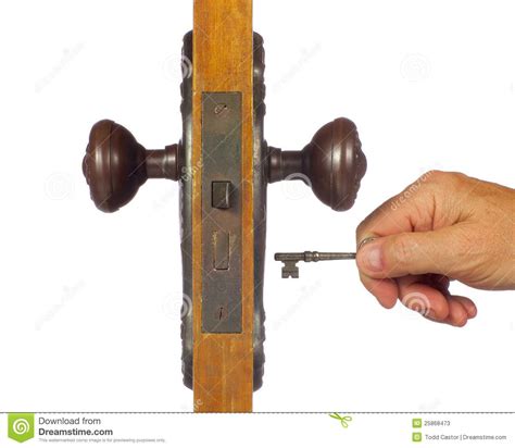 Old Antique Door Being Open With Skeleton Key Stock Photos Image
