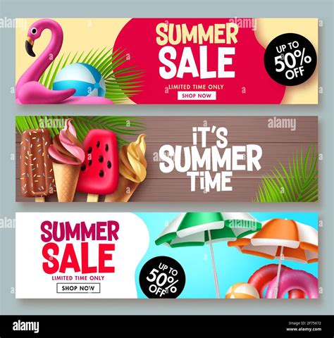 Summer Sale Vector Banner Design Summer Promotion Flyer Set For