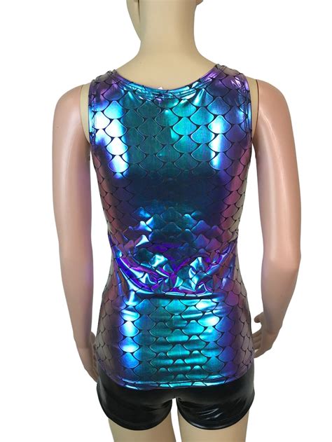 holographic mermaid scales tank top bodycon clubwear rave etsy