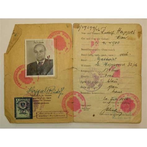 Der deutsche personalausweis reicht in der regel für die einreise in länder. Personalausweis Nr. 6/49299/46, Rudolf Happel- Österreich