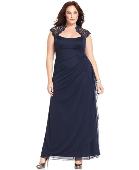 Lyst Xscape Plus Size Cap Sleeve Lace Gown In Blue