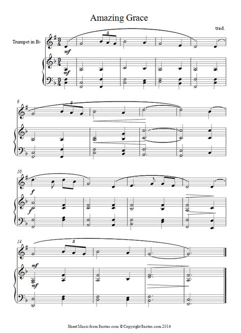 Amazing Grace Sheet Music For Trumpet Notes Com
