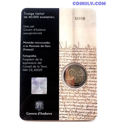 2 Euro Coin Andorra 2019 600 Years Of The Consell De La Terra