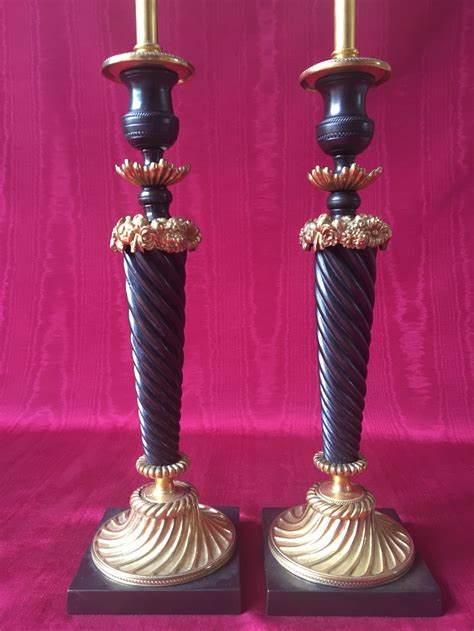 Pair Bronze And Gilt Candlestick Lamps Antique Lamps Antique Lighting