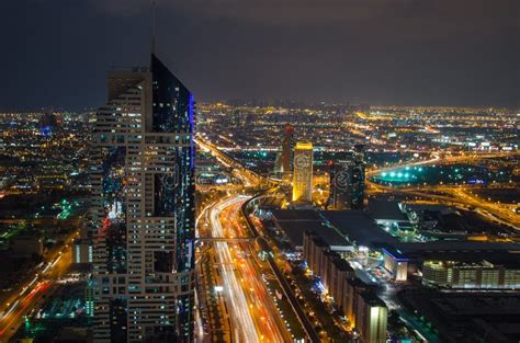Night Cityscape Of Dubai United Arab Emirates Stock Image Image Of