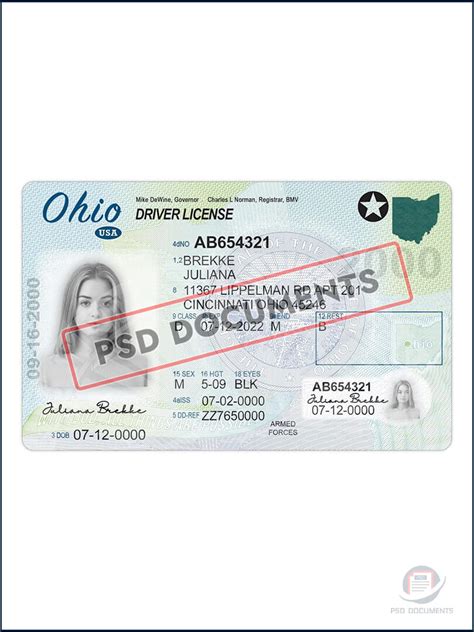 Ohio Driver License Psd Template Psd Documents
