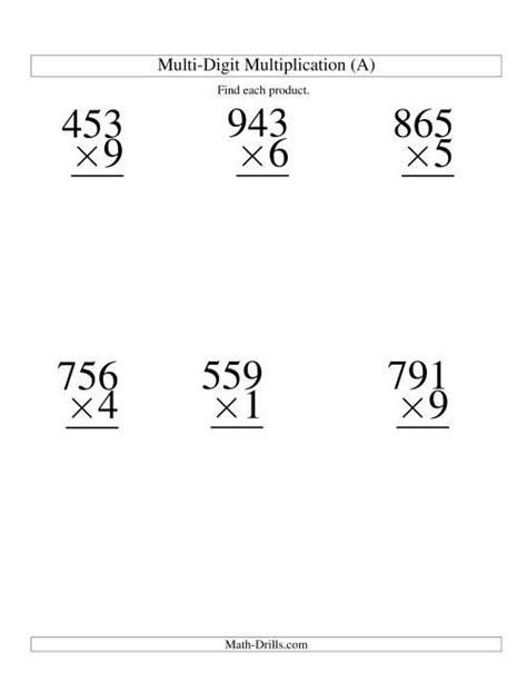Multiplying Three Digit By One Digit 6 Per Page A
