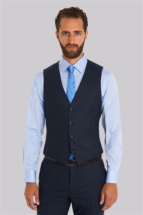 Moss 1851 Tailored Fit Blue Textured Waistcoat Buy Online At Moss