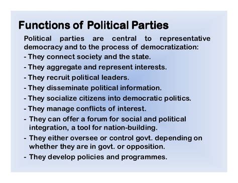 A political party is a group people who share the same ideas about the way the country should be governed. Democracy index and political parties