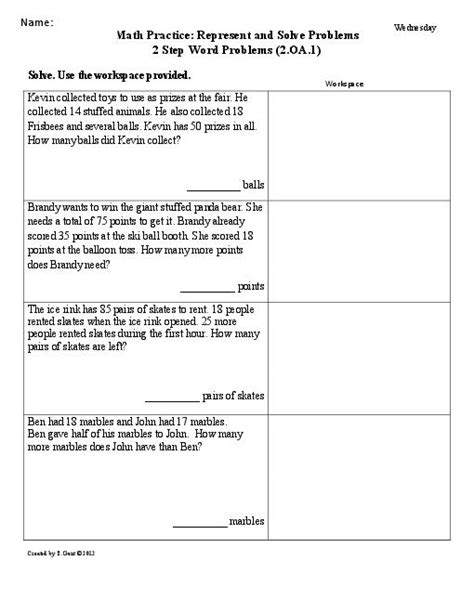 Free Printable 3rd Grade 2 Step Word Problems