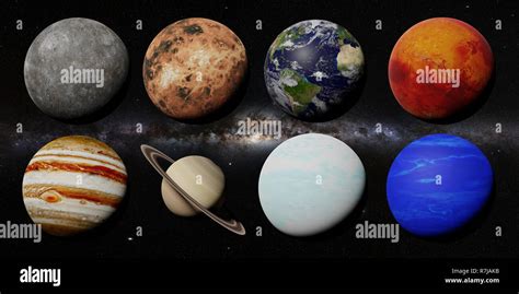 The Planets Of The Solar System In Front Of The Milky Way Galaxy Stock