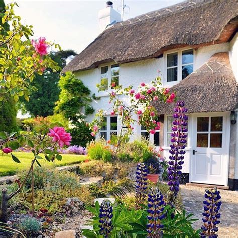 A Lovely Thatched Roof Cottage In Devon England Cottage Garden