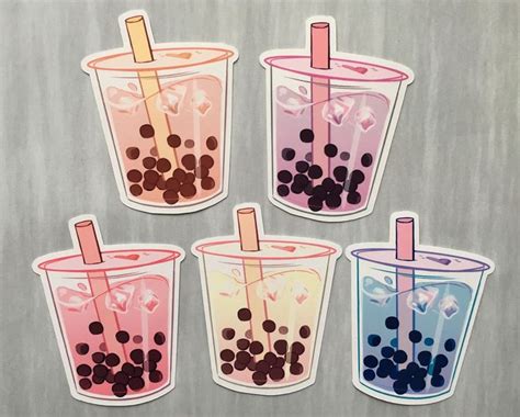 Aesthetic Bubble Tea Boba Sticker Set Of 5 Different Colors Etsy
