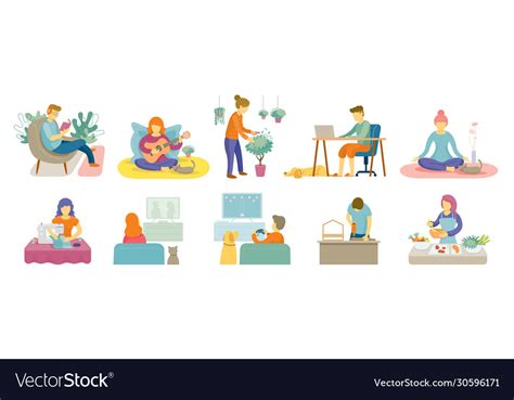 Quarantine Stay At Home Activities Royalty Free Vector Image