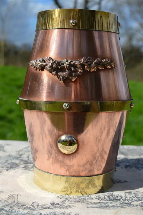 Heavy Copper Utensil Holder French Copper Utensil Pot Decorated Brass Banding Normandy Kitchen ...