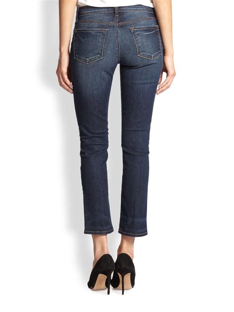 Lyst J Brand Low Rise Distressed Cropped Jeans In Blue