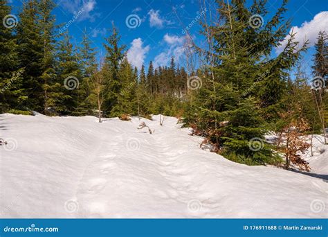 Beautiful Spring Mountains With A Little Snow With A Beautiful Sky And