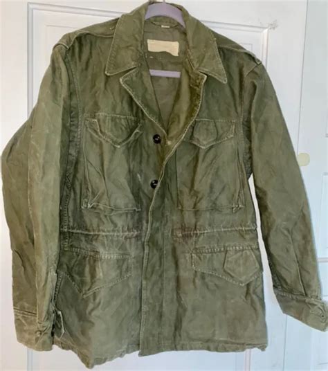 Vintage Wwii Us Army M43 Field Jacket Wind Coat Uniform Size 36r 375