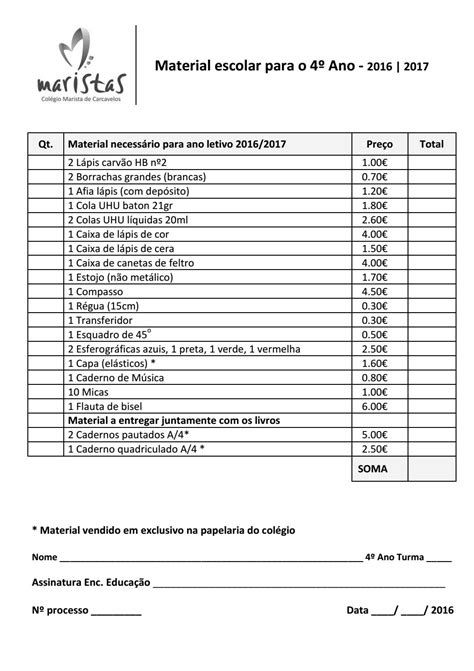 Material Escolar 4º Ano 2016 2017 By Colégio Marista De Carcavelos