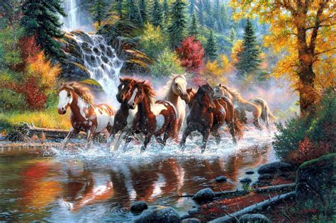Horses The Horses Waterfall Forest Autumn River By Mark Keathley Taboo