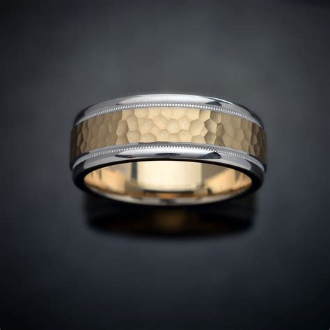 Hammered Milgrain 14k Two Tone Wedding Ring 8mm John Marmo