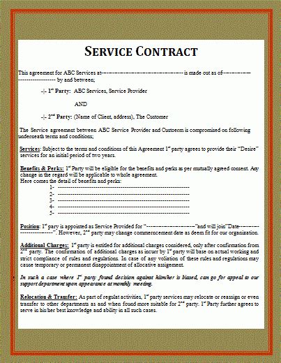 Free Printable Service Contract Template Printable Templates