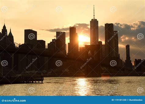 New York Cityscape At Sunset New York City Financial District Stock