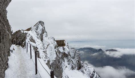 Snowy Mountain Path Stock Photo Image Of Rocks Swiss 61825214
