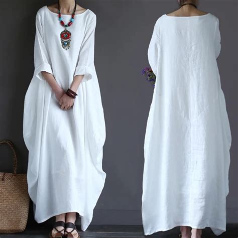 Buy Cotton Linen Summer Dress Bohemia Loose Plus Size