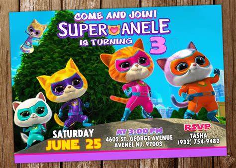 Super Kitties Invitation Super Kitties Birthday Super Kitties Invite