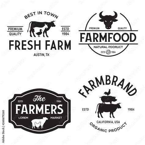 Farmers Market Logo Templates Stamps Labels Badges Set Trendy Retro