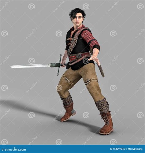 Handsome Urban Fantasy Man Holding A Sword In A Ready To Fight Or