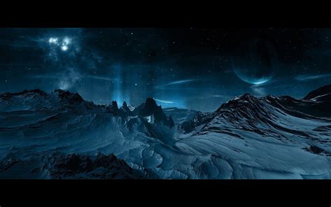 Planets Above Snowy Mountains Sky Nighy Star Fantasy Sci Fi Wallpaper