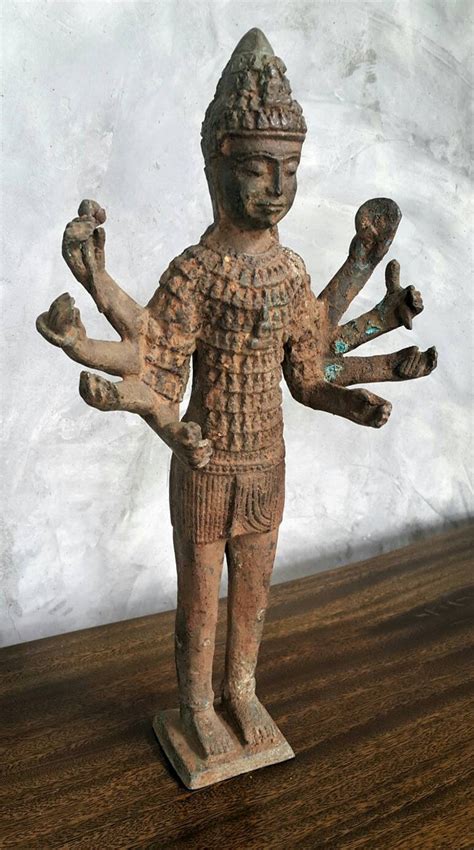 Vishnu Khmer God With 8 Arms Cast Bronze Buddha Statue 18 Tall Prayer