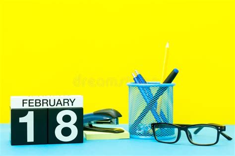 February 18th Day 18 Of February Month Calendar On Yellow Background