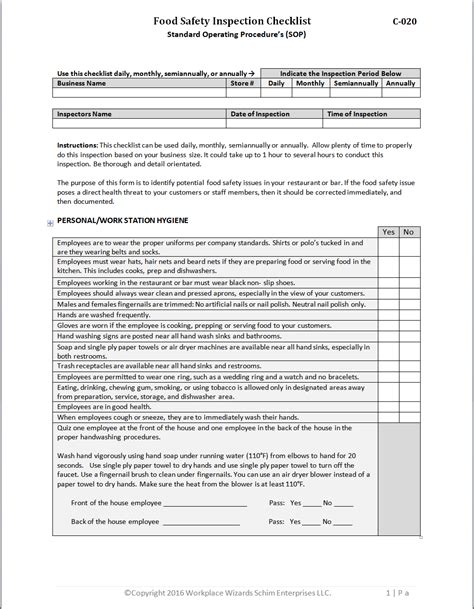 Food Safety Inspection Checklist Workplacewizards Restaurant Consulting