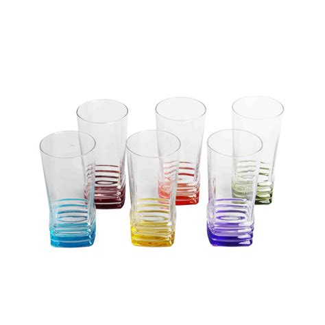 Lav Coral Elegan Coloured Base Square Shape Set Of 6 Highball Tumbler Drinking Glasses 335ml On