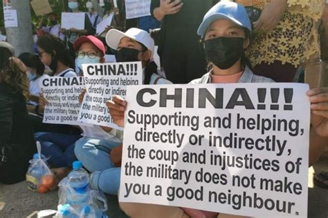 Myanmar Coup Protest Outside Chinese Embassy