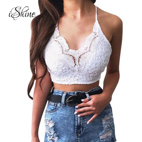 women s wrapped chest sexy straps bare midriff vest hollowed out floral lace short crop tops