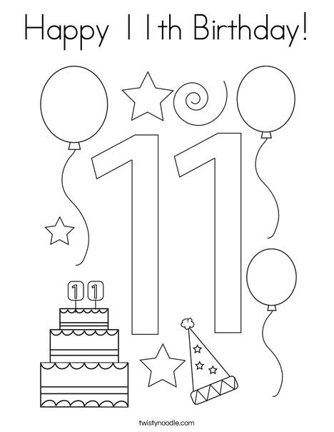 Happy 11th Birthday Coloring Page Twisty Noodle