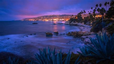 Wallpaper Laguna Beach Usa California Dawn Night Lights Scenery