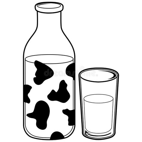 milk bottle and glass of milk black and white coloring book page stock vector illustration of