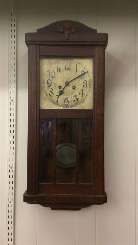 1900s German Wall Clock Made Of Oak Vintage Wall Clock Craftsman