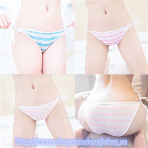 2pcs Cute Japanese Anime Bluepink Striped Panties Women